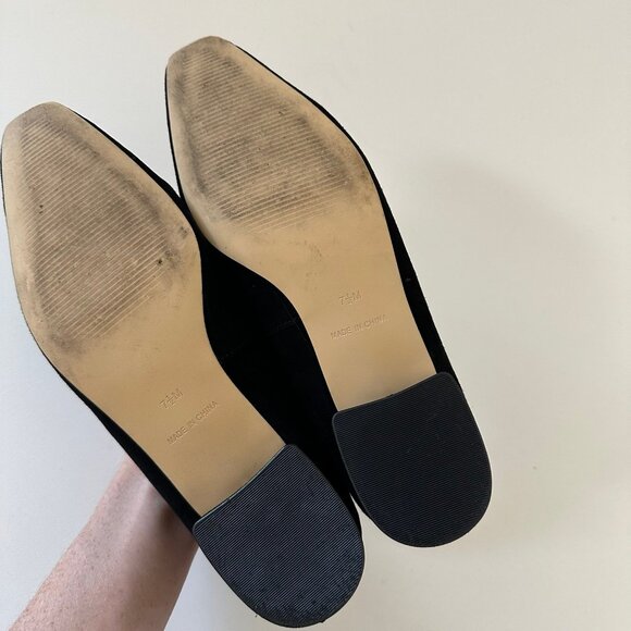 Talbots Womens Black Velvet Ballet Heels Size 7.5 Block Heel Pumps Bow Suede - Picture 4 of 11